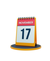 novembre realistico scrivania calendario icona 3d illustrazione Data novembre 17 png