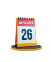 ícone de calendário de mesa realista de novembro ilustração 3d data 26 de novembro png