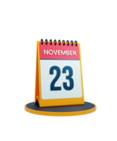 novembre realistico scrivania calendario icona 3d illustrazione Data novembre 23 png