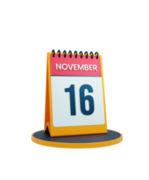 novembre realistico scrivania calendario icona 3d illustrazione Data novembre 16 png