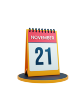 novembre calendrier de bureau réaliste icône illustration 3d date 21 novembre png