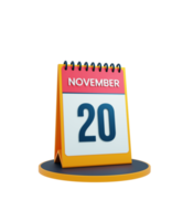 november realistisches tischkalendersymbol 3d-illustration datum 20. november png