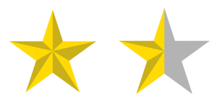 3D-Visual des fünf, 5-Sterne-Zeichens. Sternbewertungssymbol für Piktogramm, Apps, Website oder Grafikdesignelement. Darstellung der Bewertung 1, 5 Sterne. PNG-Format png