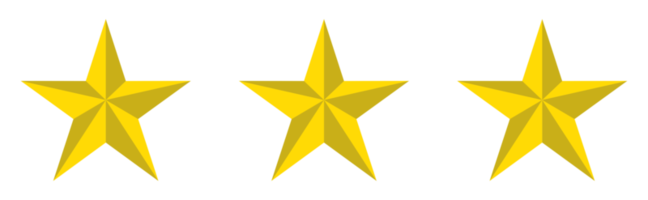 Visual 3D dos cinco, signo de 5 estrelas. símbolo de ícone de classificação por estrelas para pictograma, aplicativos, site ou elemento de design gráfico. ilustração da classificação de 3 estrelas. formato png