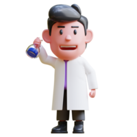 3d rendering of cute character illustration of scientist holding research results png