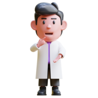 3d rendering of cute scientist character illustration with confused expression and guessing png