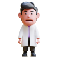 3d rendering of cute scientist character illustration expression sad, upset, lost, weak png