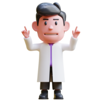 3d rendering of cute scientist character illustration raising both hands joyfully, winning, happy png