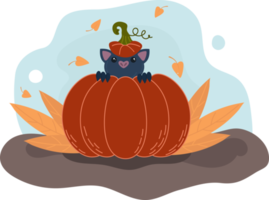 chauve-souris mignonne assise dans une citrouille, joyeux halloween. illustration d'affiche d'automne png