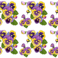 pansies floral seamless pattern. viola, yellow and purple flowers png