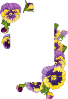 marco cuadrado con flores de pensamiento, flores amarillas y moradas adorno de hojas verdes png