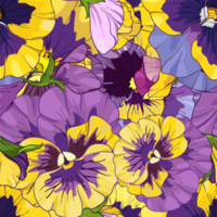 pansies floral seamless pattern. viola, yellow and purple flowers png