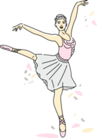 Woman ballet dancer of continuous line drawing in pink color. Dance trend logotype. Oneline style. png