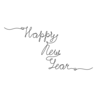 Continuous one line drawing of lettering Happy New Year. Festive hand drawn text in linear style. Png on transparent background