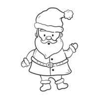 Cute Santa Claus in doodle style. Christmas character in black linear drawing style. Png on transparent background