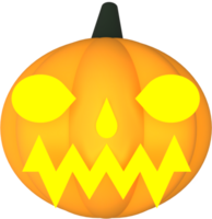 A single lit spooky halloween pumpkins, Jack O Lantern with evil face and eyes isolated against a transparent background png