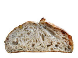 Close up Side view inside of baked brown sourdough natural yeast, artisan, isolated, cutout, transparent, object, element png