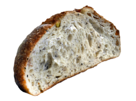 Close up Side view inside of baked brown sourdough, natural yeast, artisan, isolated, cutout, transparent, object, element png