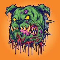 ilustraciones de vectores de cabeza de zombi de bulldog enojado para su logotipo de trabajo, camiseta de mercadería de mascota, diseños de pegatinas y etiquetas, afiche, tarjetas de felicitación que anuncian empresas comerciales o marcas.