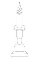 Burning candle in a candlestick. sketch. Magic attributes. Hot dripping wax. hot flame. vector