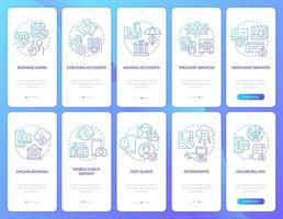 Business bank and digitization blue gradient onboarding mobile app screen set. Walkthrough 5 steps graphic instructions with linear concepts. UI, UX, GUI template. vector