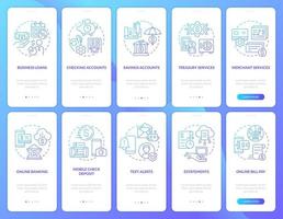 Business bank and digitization blue gradient onboarding mobile app screen set. Walkthrough 5 steps graphic instructions with linear concepts. UI, UX, GUI template. vector