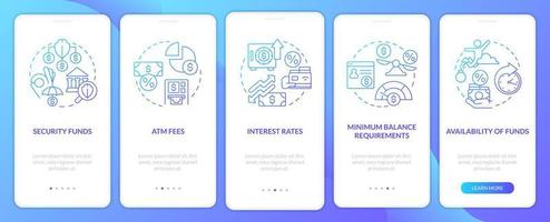 eligiendo la pantalla de la aplicación móvil de incorporación de degradado azul de la cooperativa de crédito. tutorial bancario 5 pasos instrucciones gráficas con conceptos lineales. interfaz de usuario, ux, plantilla de interfaz gráfica de usuario. vector