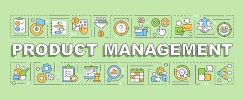 Product management word concepts green banner. Business. Infographics with editable icons on color background. Isolated typography. Vector illustration with text.