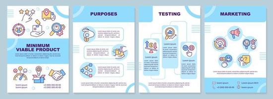 Minimum viable product blue brochure template. Business. Leaflet design with linear icons. Editable 4 vector layouts for presentation, annual reports.