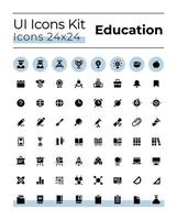 Distance learning platform black glyph ui icons set. Elearning. Silhouette symbols on white space. Solid pictograms for web, mobile. Isolated vector illustrations.