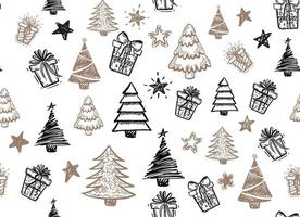 Tree, Gift boxes, star set, hand drawn illustrations. vector