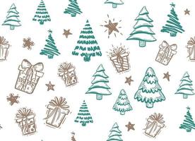 Tree, Gift boxes, star set, hand drawn illustrations. vector