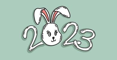 2023 new year. Rabbit head cartoon vector illustration.