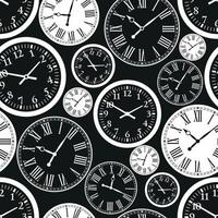 relojes de patrones sin fisuras. textura en blanco y negro del tiempo. vector