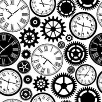 Clocks seamless pattern. Black and white texture of time. vector