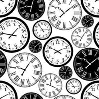 reloj de patrones sin fisuras. textura en blanco y negro del tiempo. vector