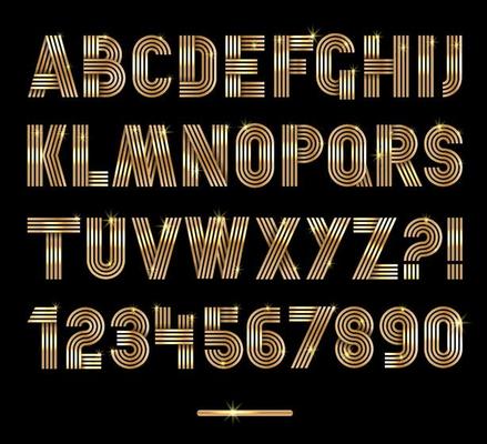 Retro stripes gold fonts set,trendy elegant retro style design.
