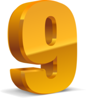 3d golden number 9 png