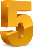 3d golden number 5 png