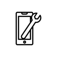 Mobile phone line icon illustration with wrench.  icon illustration related repair, maintenance. Simple vector design editable