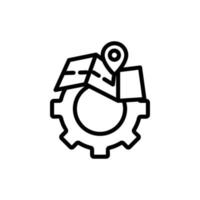 Gear line icon illustration with map. suitable for repair location icon. icon illustration related repair, maintenance. Simple vector design editable