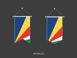 bandera de seychelles en varias formas, vector de banderín de bandera de fútbol, ilustración vectorial.