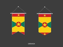 Grenada flag in various shape, Soccer Flag Pennant Vector ,Vector illustration.