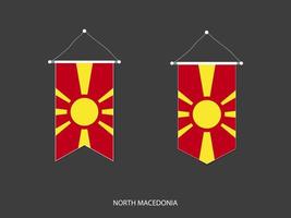 bandera de macedonia del norte en varias formas, vector de banderín de bandera de fútbol, ilustración vectorial.