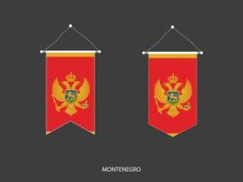 bandera de montenegro en varias formas, vector de banderín de bandera de fútbol, ilustración vectorial.