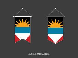 bandera de antigua y barbuda en varias formas, vector de banderín de bandera de fútbol, ilustración vectorial.