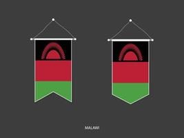 bandera de malawi en varias formas, vector de banderín de bandera de fútbol, ilustración vectorial.