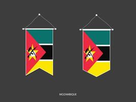 bandera de mozambique en varias formas, vector de banderín de bandera de fútbol, ilustración vectorial.