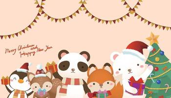 lindos animales celebran la navidad con regalos vector