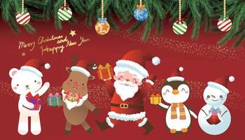 STSanta Claus celebrates Christmas with little animals vector